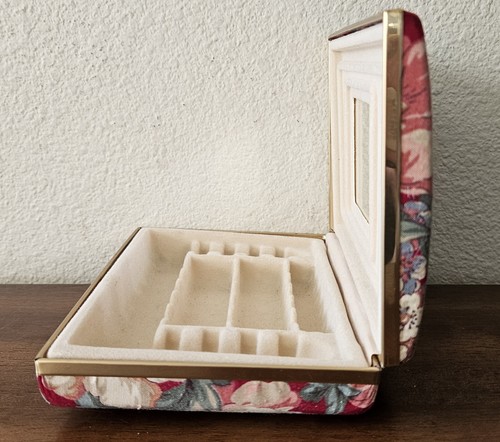 Reise Schmuckkästchen Klappschatulle Aufbewahrung Organizer mit Spiegel. Vintage. Floral Rose Rot. - Bild 6 von 9