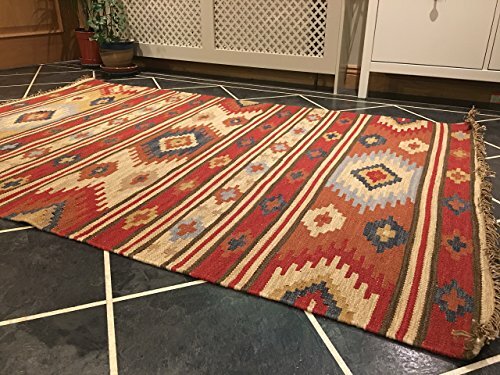 Wohnzimmerteppich rot Kilim geometrisch feine Wolle Baumwolle ethischer Bereich Läufer Teppiche - Bild 7 von 19