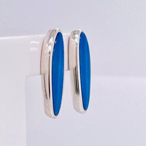Sterling Silver Doublet Blue Green Opal Stud Earrings 2.08gm - Picture 3 of 11