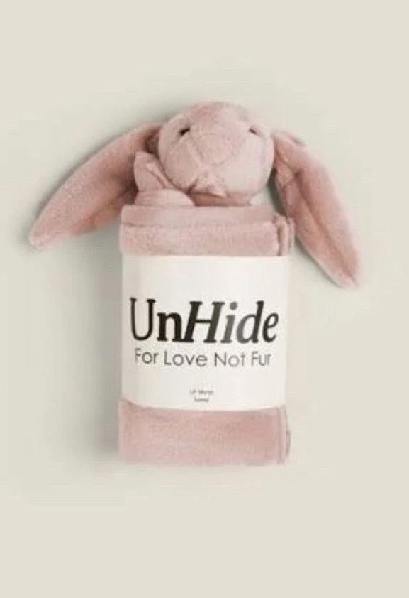 UNHIDE lil' marsh lovey baby blanket, bunny ROSY PINK, faux fur, 20"x20", NEW 