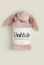UNHIDE lil' marsh lovey baby blanket, bunny ROSY PINK, faux fur, 20"x20", NEW 