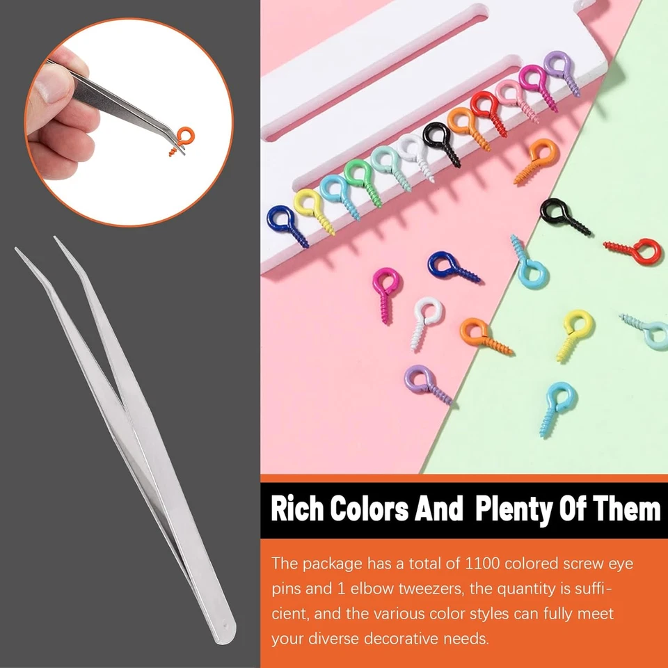 Kit de 1101 piezas de mini pasadores de ojo coloridos, tornillos de ojo de metal pequeños de 4X8Mm/5X10Mm Foto 3 de 4