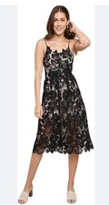 Umgee Women's Floral Lace Applique Overlay Midi Dress Black Sz M Feminine