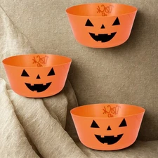 3 Pcs Halloween Candy Bowl Plastic Trick Treat orange,