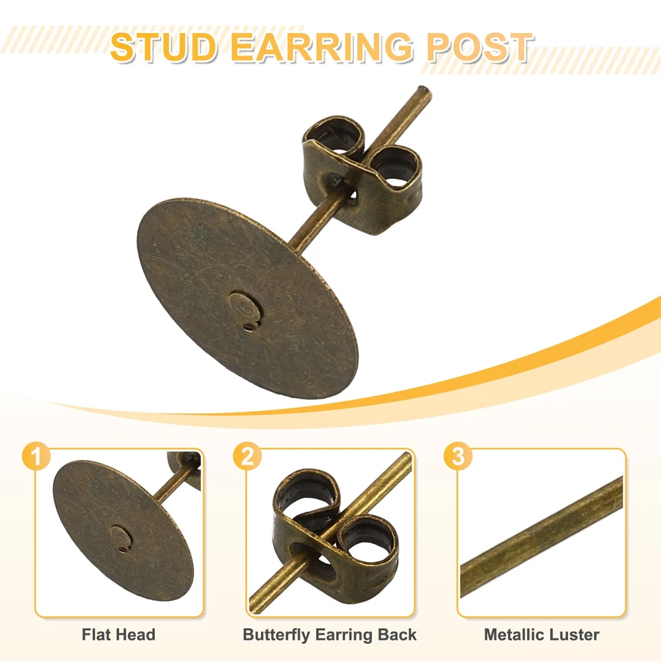 200 piezas postes y respaldos para pendientes, tachuelas para bandeja para pendientes de 10 mm/0,39 pulgadas, bronce Foto 3 de 4
