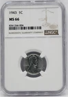 1943 Lincoln Wheat Steel Cent, 1c, Penny - Graded NGC MS66