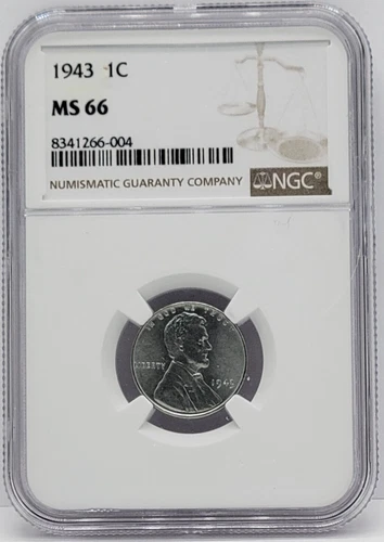 1943 Lincoln Wheat Steel Cent, 1c, Penny - Graded NGC MS66