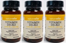 3x NatureWise Vitamin D3+K2, 2000 Iu, 100mcg- 30ct each