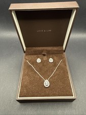 Ernest jones Sterling Silver Cubic Zirconia Pendant & Stud Earrings Set Boxed