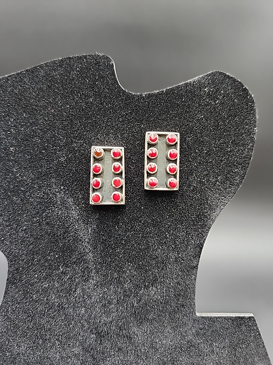 16 Garnet 925 Marked Silver Rectangular Grid Post… - image 4