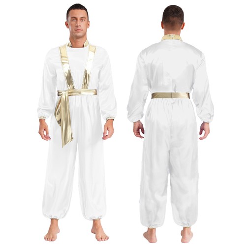 Men's Arabian Prince Costume Shiny Metallic Suit Fairy Tale Cosplay Halloween - Picture 9 of 37