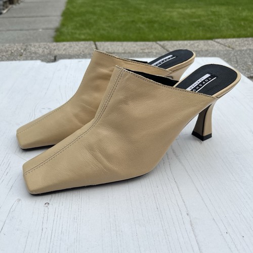 Y2K Topshop Tacones Mules Amarillo Crema Cuero Suave Puntera Cuadrada Reino Unido Talla 6 - Imagen 8 de 18
