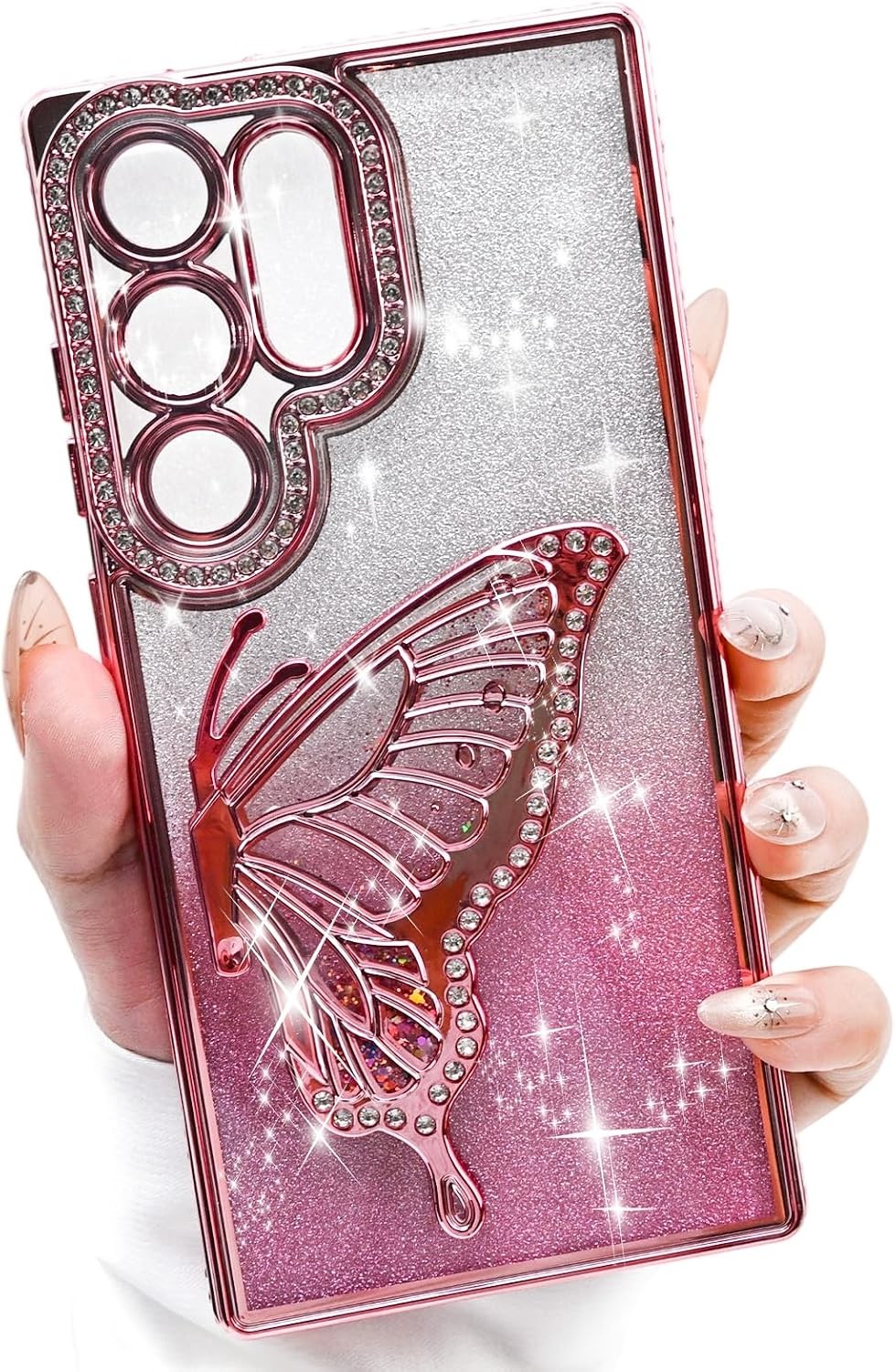 Case for Samsung Galaxy S26 Ultra, 3D Butterfly Liquid Flowing TPU Bling Glitter