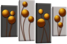 Floral Wall Art Orange Grey Living Room Bedroom Abstract Split Canvas Picture