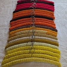 VTG Crochet Handmade Yarn Clothes Hangers 24 Yellow Orange Cottage Kitch MCM