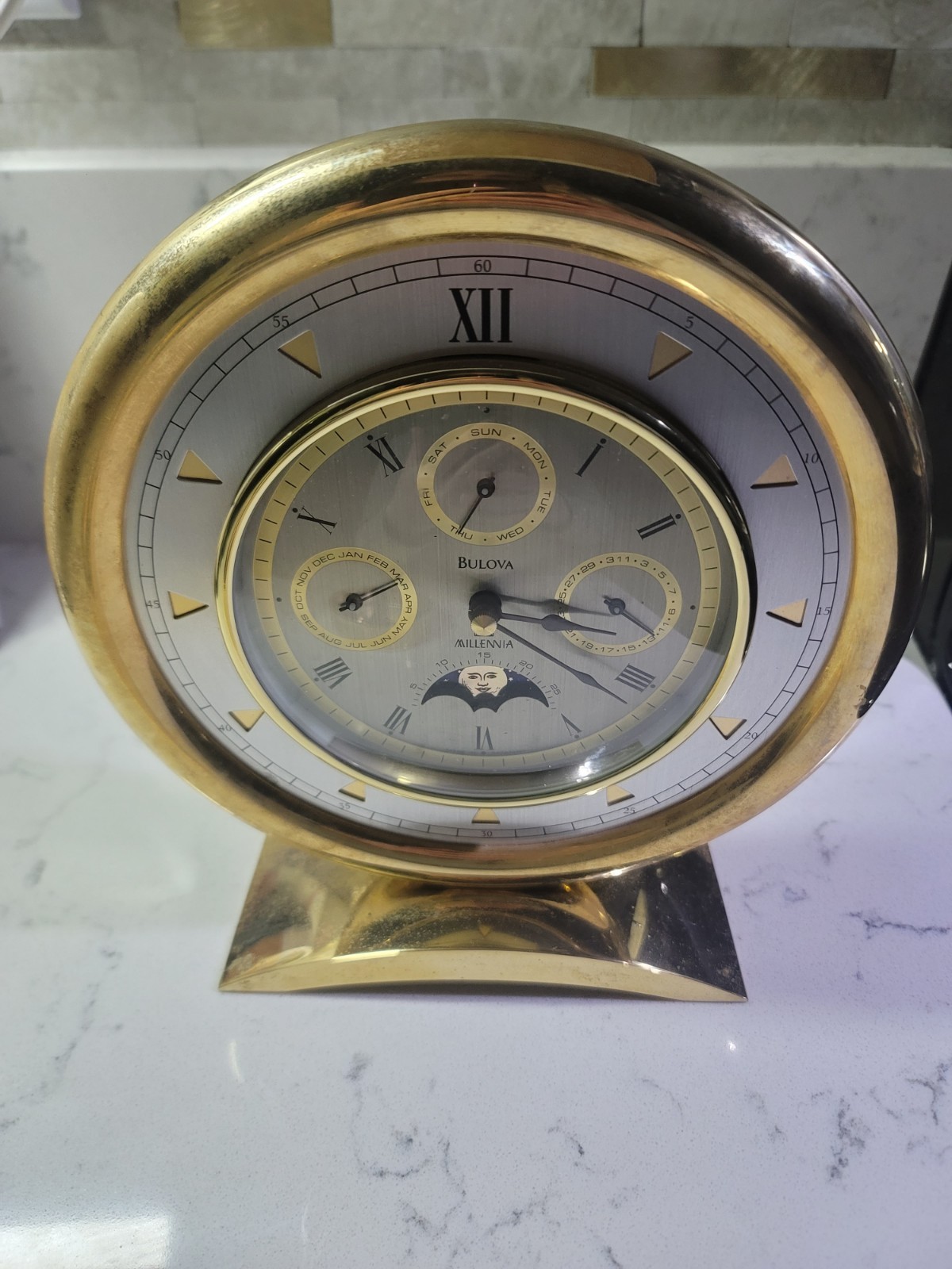 Bulova Brass Moonphase Millennia Clock Made In Germany Desk 