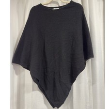 Rachel Zoe Black 100 2-Ply Cashmere Poncho Sweater Handkerchief Hem Womens OS