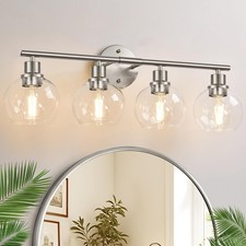 4-Light Bathroom Light Fixtures, Brushed Nickel Modern Vanity Lights Over Mirror