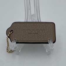 Coach New York Hangtag Pebbled Leather Taupe Bag Charm 2  X 1  Gold Chain