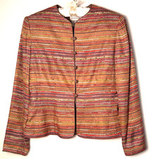 Andrianna Papell 6 100% Silk Jacket Fall Colors Beaded Stripes Timeless Classic