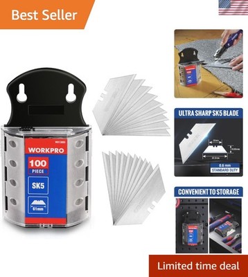 High-Durability Utility Knife Blades - 100-Pack SK5 Steel with Safe Dispenser