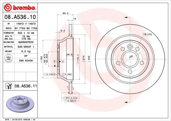 2x BRAKE DISC 08.A536.11 FOR VOLVO B 4204 T7/B4204T6 2.0L 4cyl S80L 5cyl S80L - Image 2 of 4