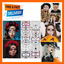Day of the Dead Face Tattoos 10 Sheets Halloween Temporary Tattoos Stickers D a