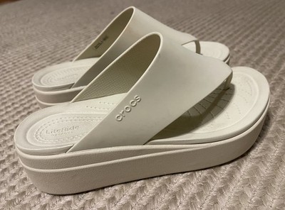 Crocs Brooklyn Flip Low Wedge Sandals Women US Shoes Size W8 Bone