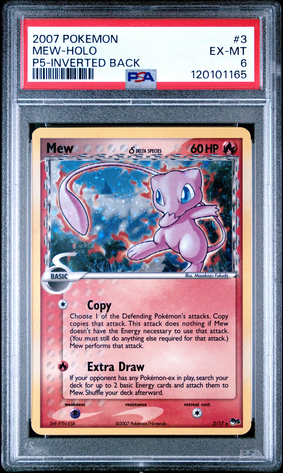 2007 POKEMON POP SERIES 5 INVERTED BACK #3 MEW-HOLO PSA 6
