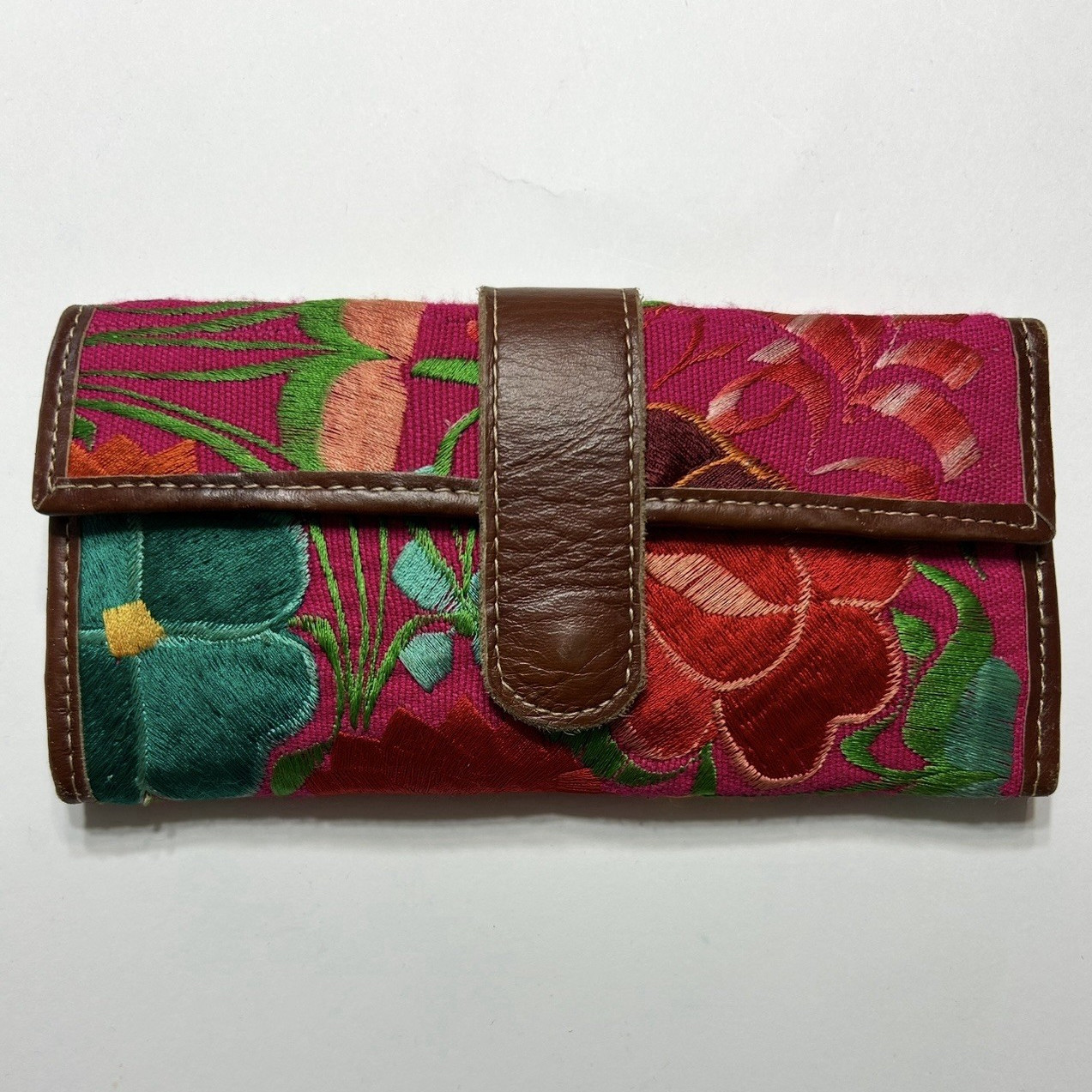 Women’s Brown & Multicolor Floral Foldover Wallet with Card Slots & ID Window