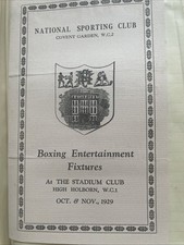 National Sporting Club Covent Garden Boxing Entertainment Fixtures 1929