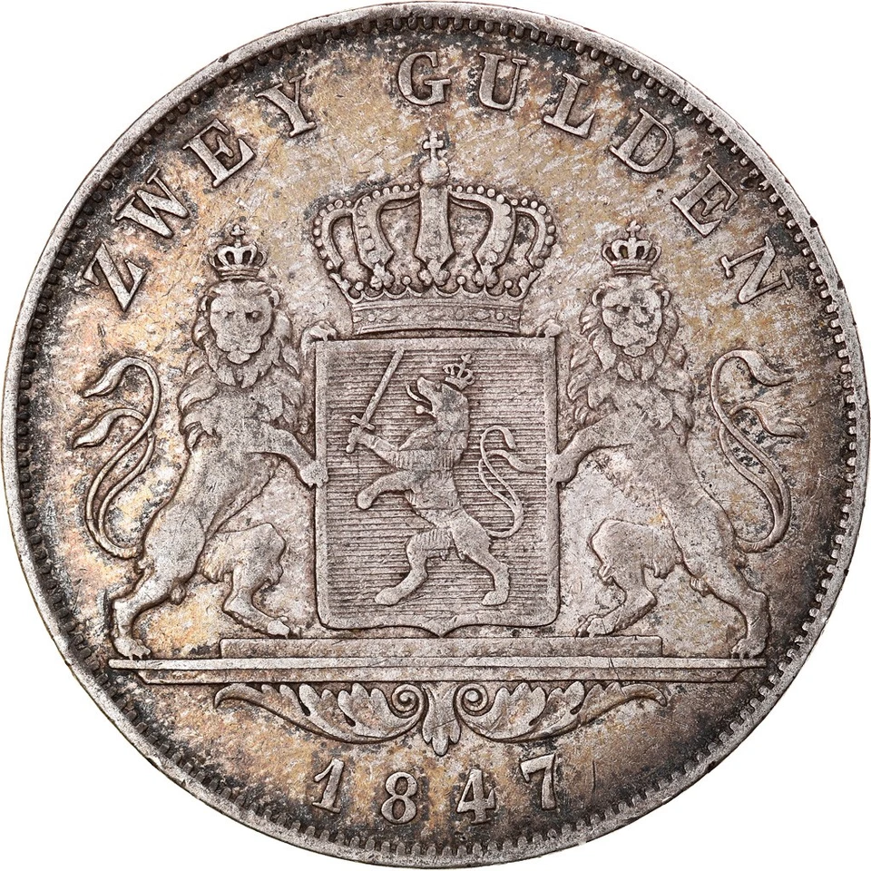 [#876883] Coin, German States, HESSE-DARMSTADT, Ludwig II, 2 Gulden, 1847, EF - Image 2 of 2