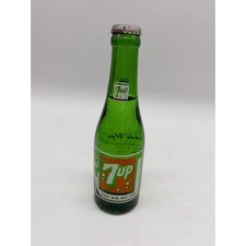 Vintage 7up Soda Bottle Green Glass Metal Cap Advertising Collectible
