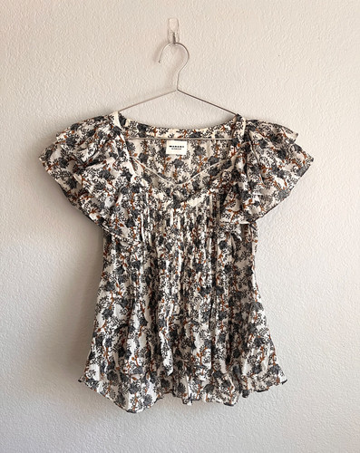 Isabel Marant ETOILE Madrana Ruffled Top in Floral Khaki Size FR 36/SMALL
