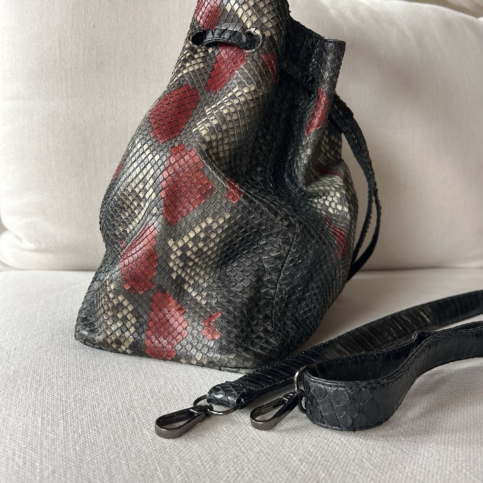 Womens Genuine Everglades Python Bucket Crossbody… - image 7