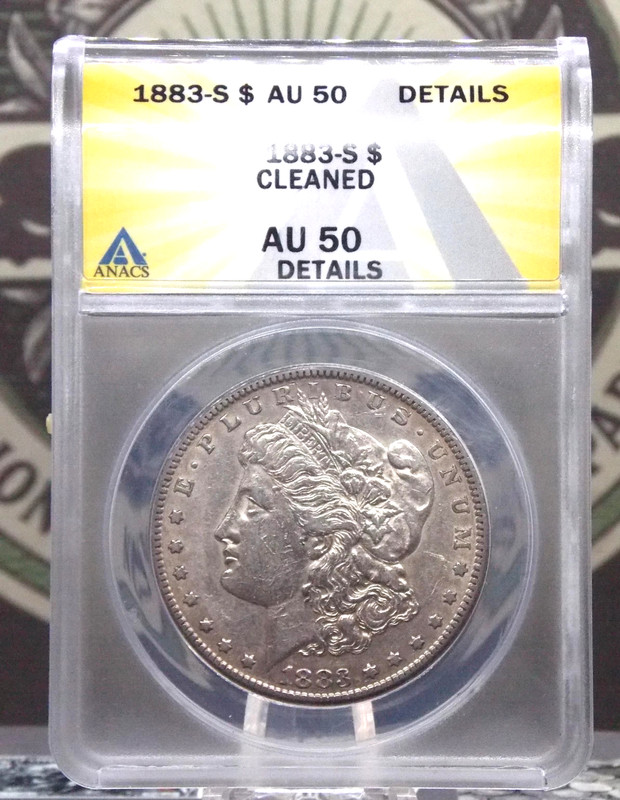 1883-S Morgan Silver Dollar $1 ANACS AU50 Bright Uncirculated BU Edge Tone P255