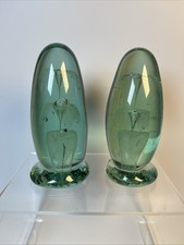 Pair Victorian Glass Dumps Paperweights Bubble Flower Design 12cm Tall
