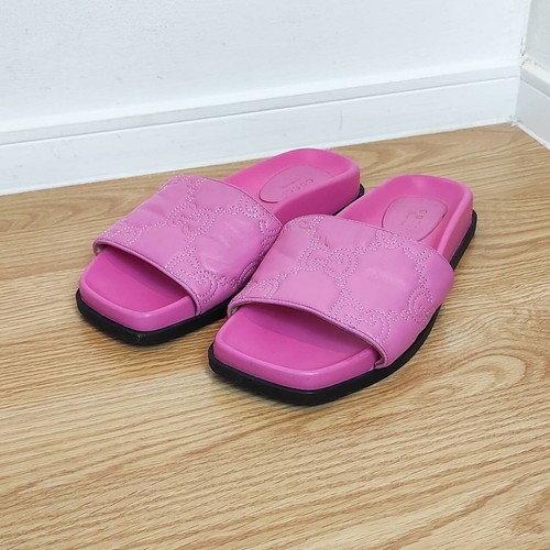 Gucci GG Charlotte Shamrock Pink Leather Sandals Slide Womens Shoes Sz: EU36 US6