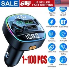 Bluetooth 5.0 Car Wireless FM Transmitter Adapter USB PD Charger AUX Hands LOT