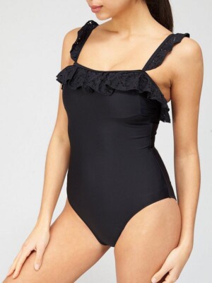 Seafolly Girls Frill Ruffle High Neck Tank One-Piece Swimsuit - Eco-Friendly Recycled Nylon, Sun Protection Fit