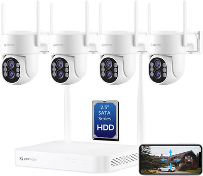 2K Wifi Security Camera System, Outdoor PTZ Wireless Camera System, 4Pcs Dual Le
