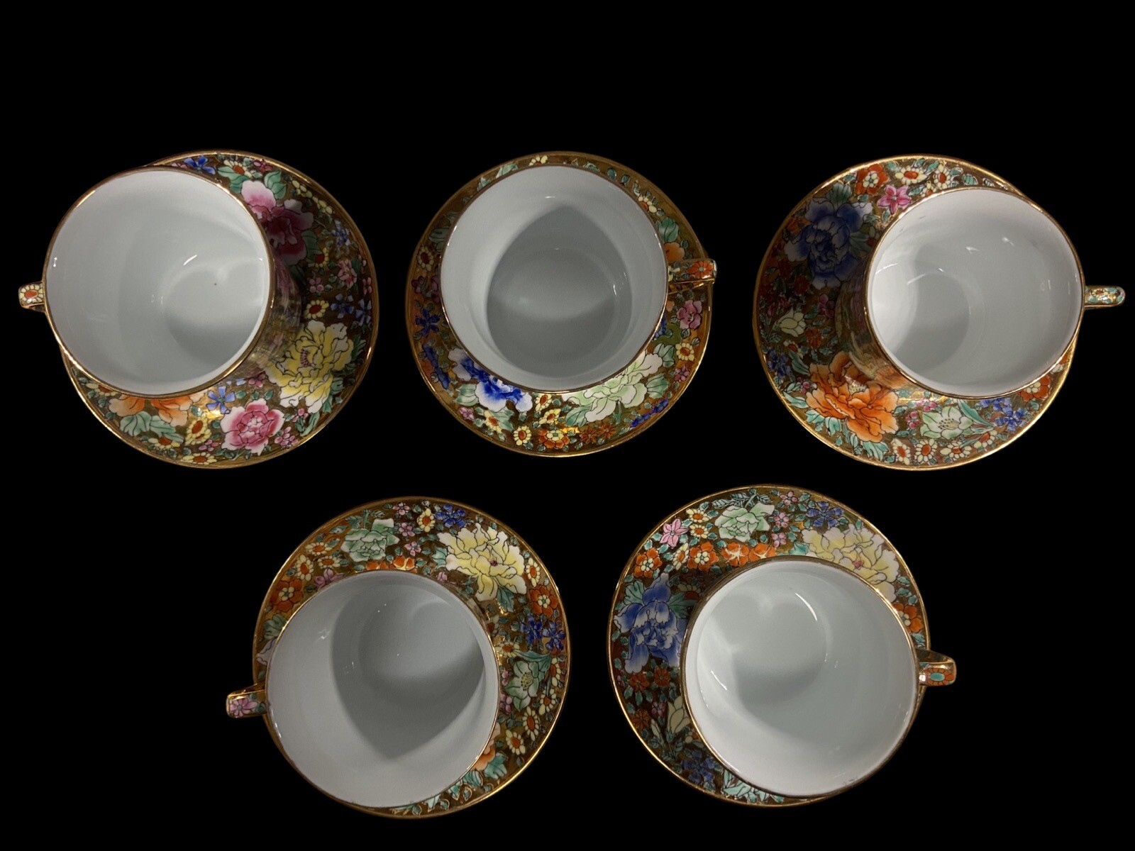 Chintz MilleFleurs Floral Chinese Set -Tea Cup & Saucer Maker Mark Set of 5 VGC