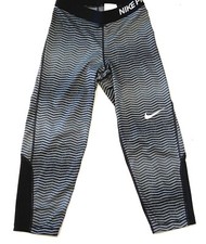 Nike Pro Training Tights Womens Small Black Gray Stripes Dri-Fit Loose Gym Run