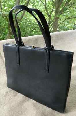 TRUE VINTAGE midcentury Damen Tasche Henkeltasche 60er Leder Schwarz