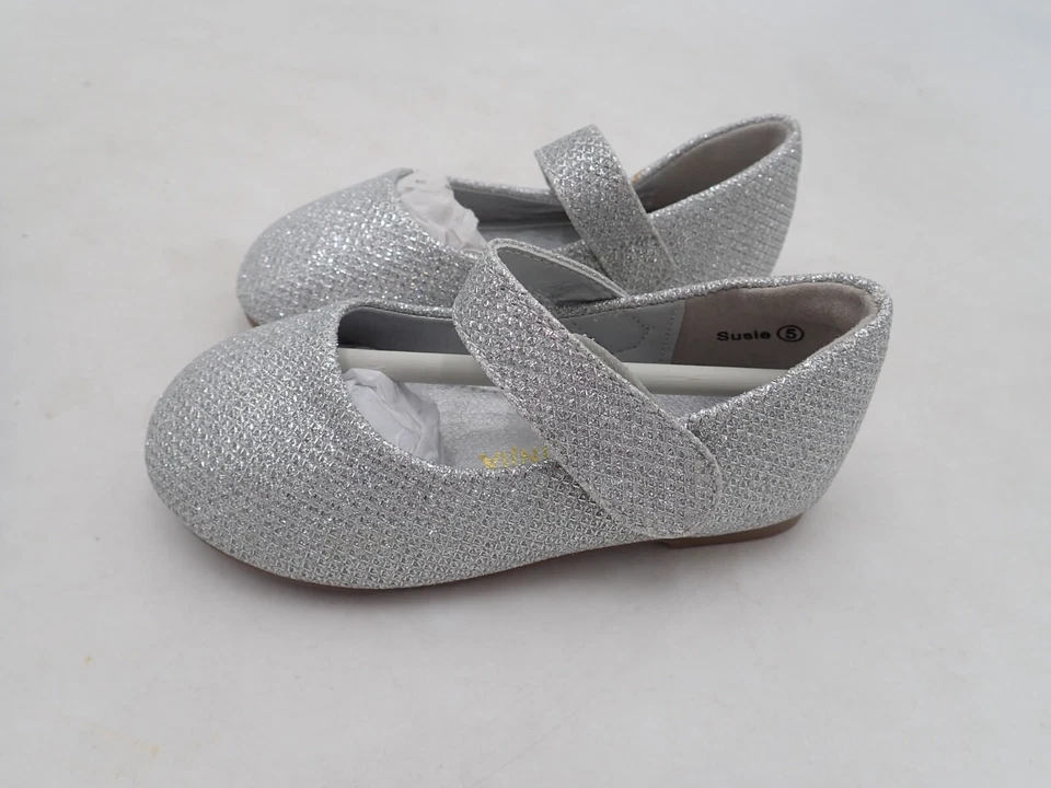 PANDANINJIA Niño Pequeño Plateado Niña Vestido Susie Mary Jane Plano Talla 5 Niño Pequeño Foto 2 de 4