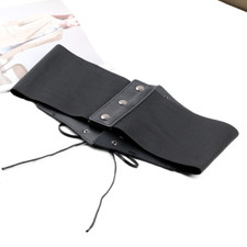 Womens Wide Corset Punk Belt Faux Leather Shaper Goth Tied Cincher Waspie