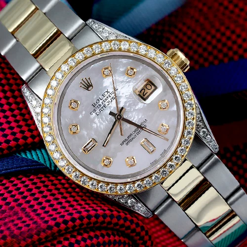 Rolex — Rolex Datejust 36 mm White Mother Of Pearl Diamond Dial Oyster Two Tone Watch