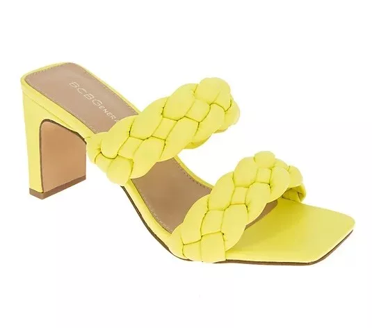 BCBG Generations Lemon Yellow Slip Sandal Pumps Braided Finaa Slide Dress Size 8