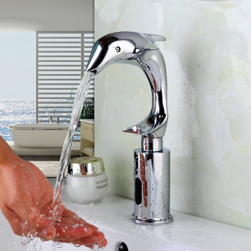 Chrome Bathroom Faucet Dolphin Automatic Hand Free Touch Sensor Mixer 1 Hole Tap - Picture 1 of 8