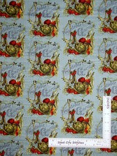 Garden Vegetable Food Kitchen Fabric By the Yard Aqua Cotton Clothworks